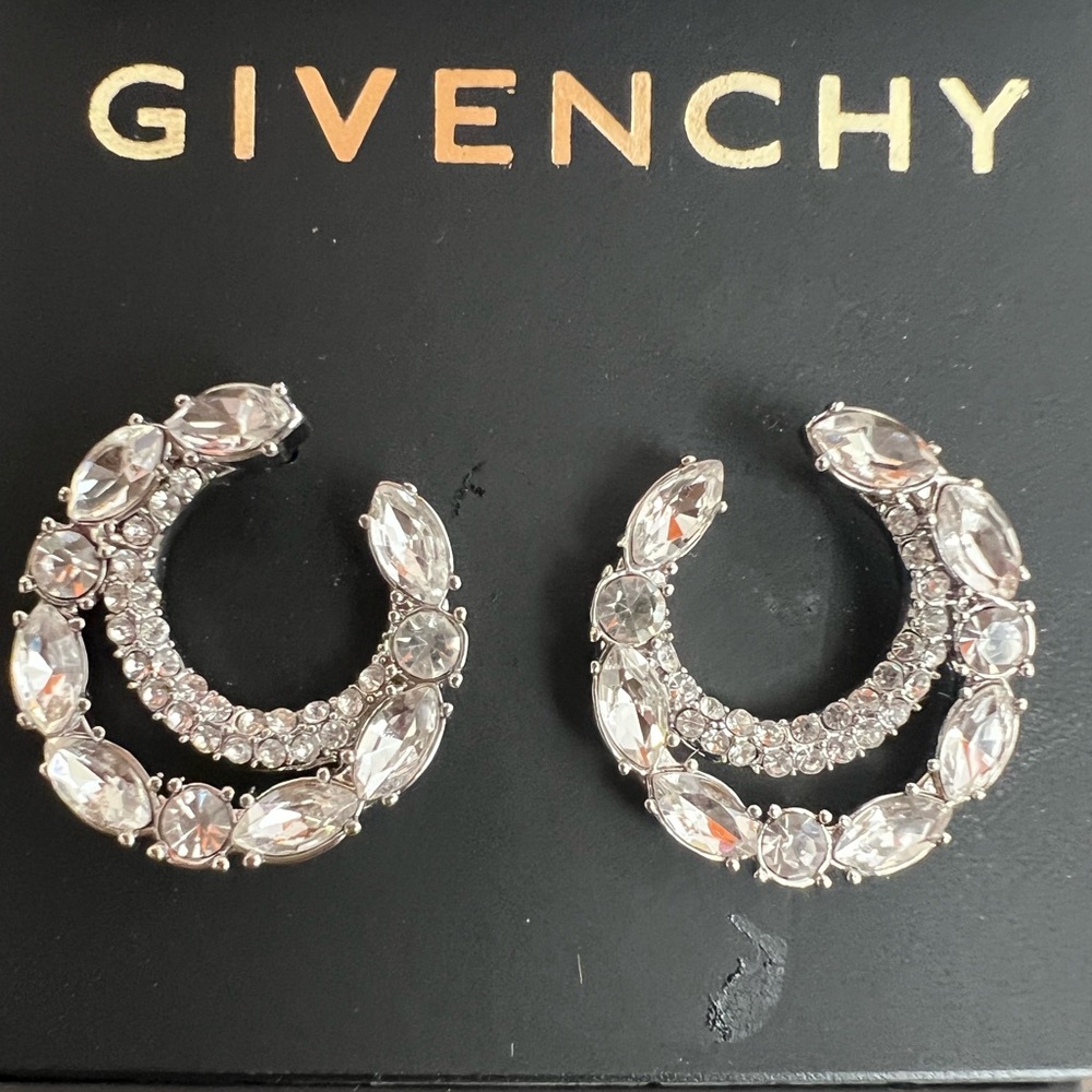 Givenchy Silver and Crystal Hoop Earrings - Picture 3 of 6